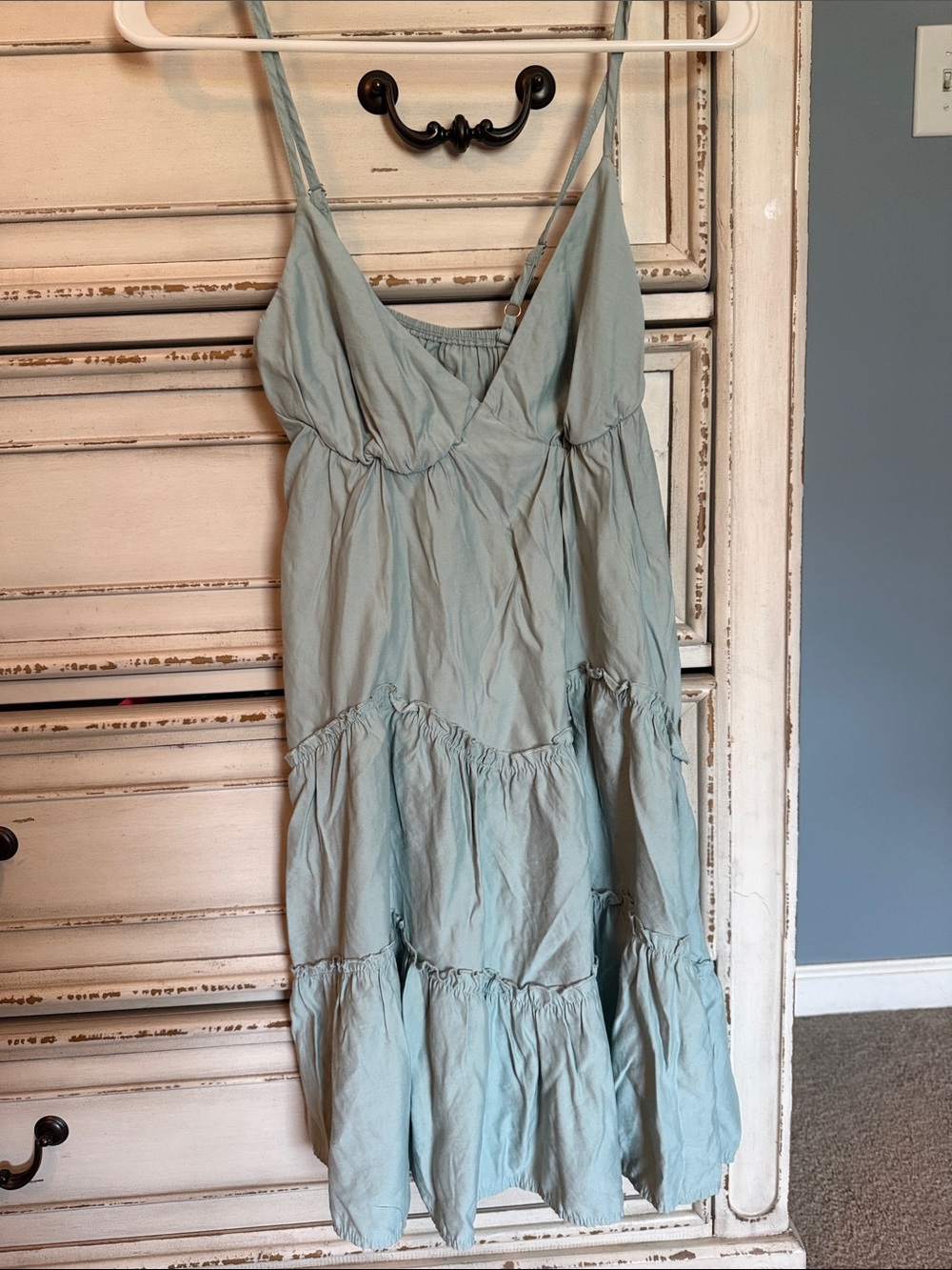 SHEIN Light Blue Spaghetti-Strap Tiered Midi Dress
